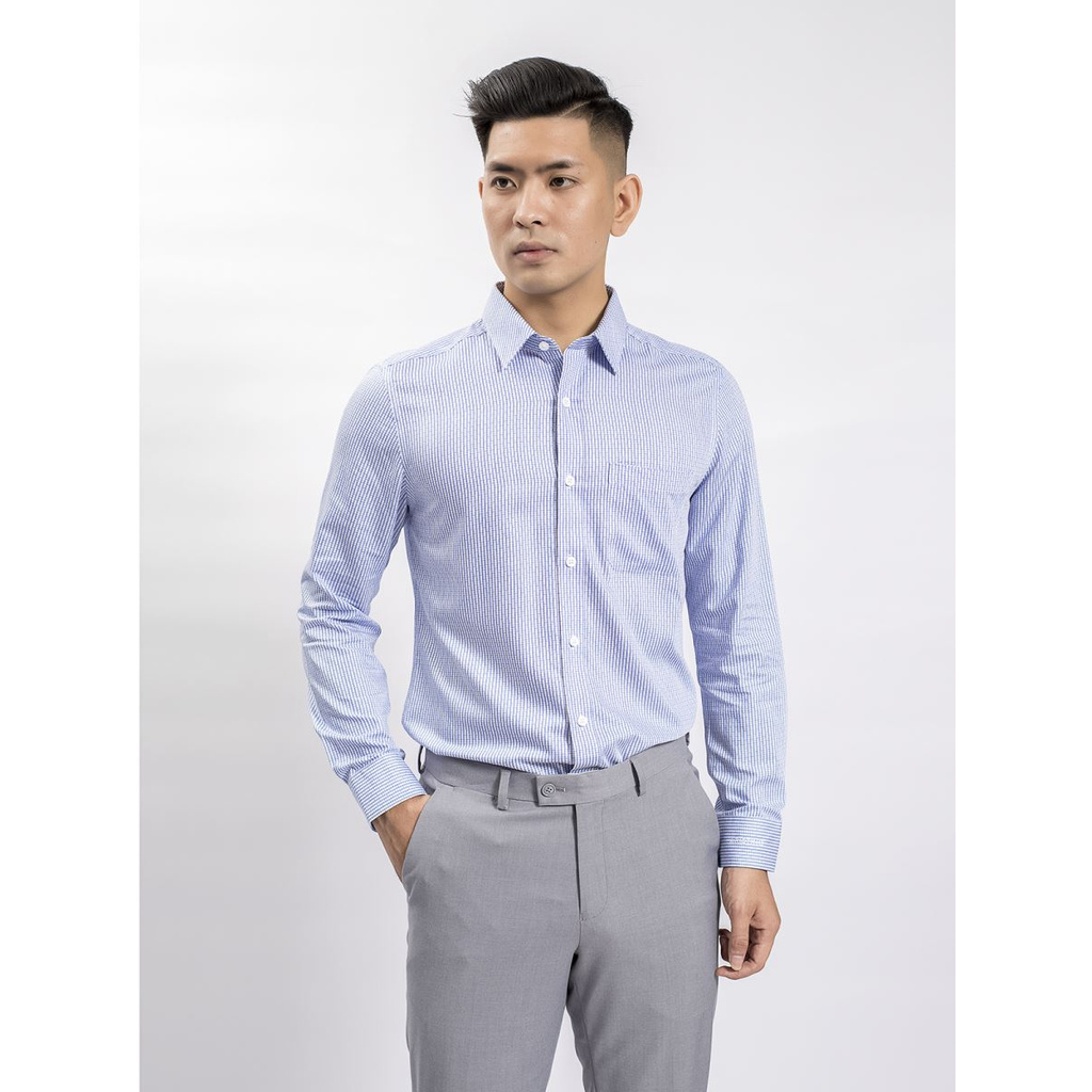 Áo Sơ Mi Nam Dài Tay ARISTINO ALS59408 Somi Công Sở Cao Cấp Màu Xanh Kẻ Sọc Thang Nhỏ Vải Sợi Tre Dáng Suông Có Túi | BigBuy360 - bigbuy360.vn