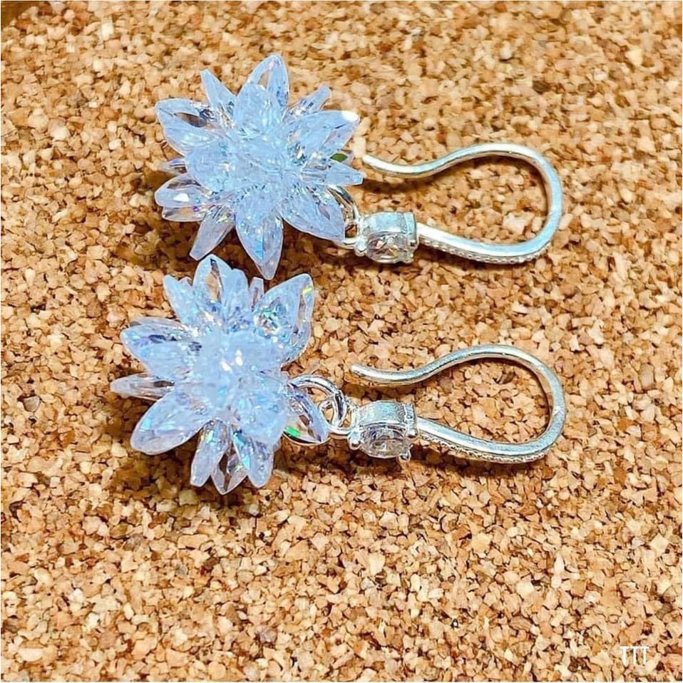 Bông tai nữ bạc ta giá rẻ mẫu hoa chùm trẻ trung lấp lánh - Kho sỉ bạc Nhất Linh