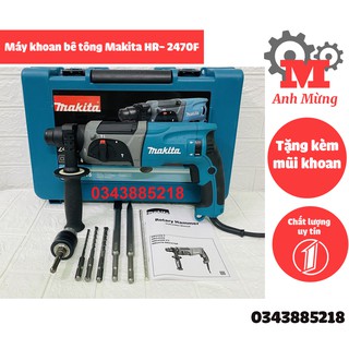 Máy khoan bê tông Makita HR-2470F dùng khoan gỗ, bê tông, thép tặng bộ mũi khoan đục