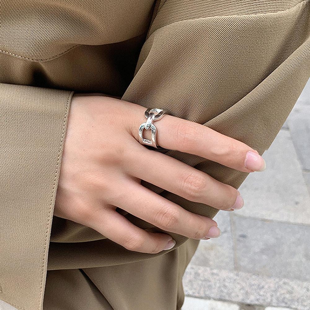 Nhẫn Dạng Mở Phối Dây Xích Và Khóa Hình Học Phong Cách Hàn Quốc Cá Tính Dành Cho Bạn Nữ