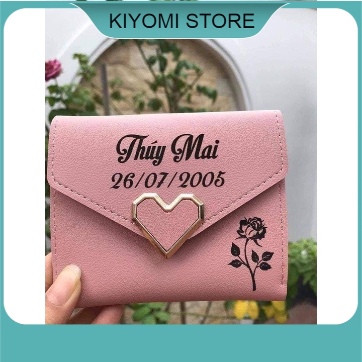Ví nữ ngắn khắc chữ đẹp cầm tay mini cao cấp  nhiều ngăn bỏ túi giá rẻ nhỏ gọn thời trang  Hàn Quốc KIYOMI STORE