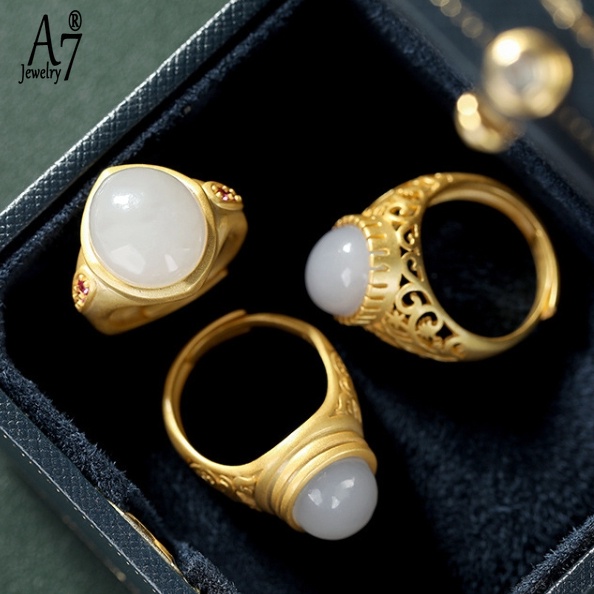 Nhẫn Bạc S925 Đính Ngọc Bích Giả Xinh Xắn Cho Nữ A7 S925