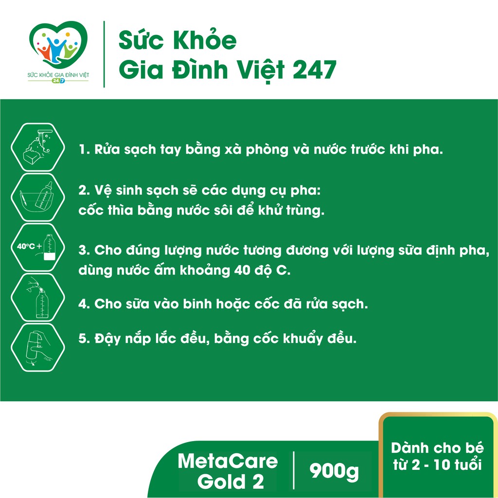 Sữa MetaCare Gold 2+ 900G - Tiêu hóa khỏe tăng hấp thu