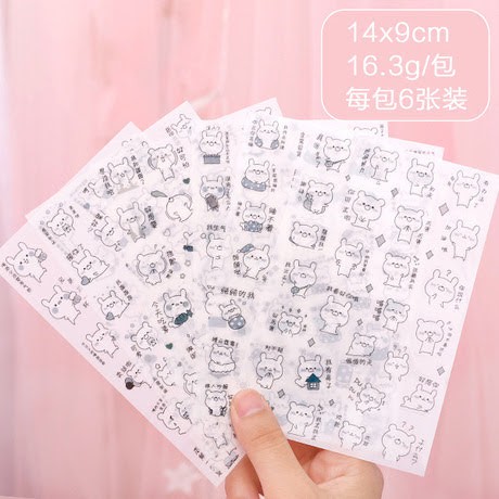 Set 6 tấm sticker gấu trắng dán trang trí