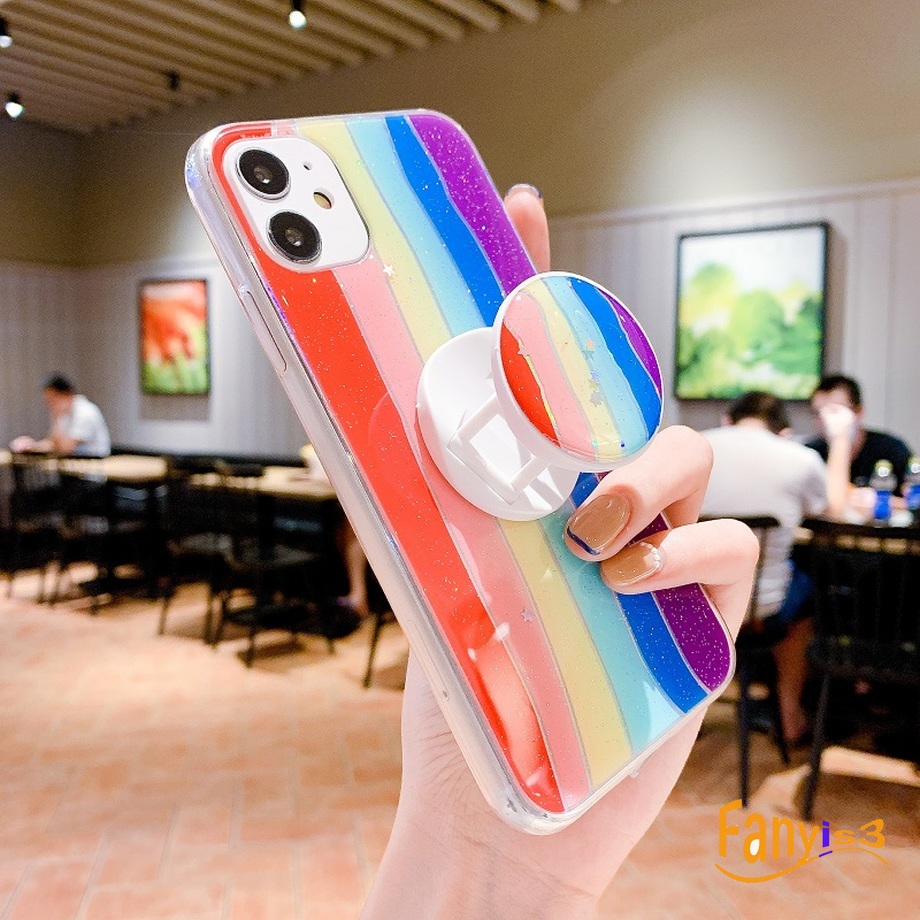 Ốp Silicon Màu Cầu Vồng Kèm Giá Đỡ Cho Iphone 12 11 Pro Max 12mini Se2020 X Xr Xs Max 7 8 Plus | BigBuy360 - bigbuy360.vn