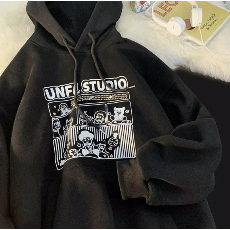 Áo hodie form rộng unisex, áo khoát nỉ ngoại chống nắng có nón (40-70kg) | BigBuy360 - bigbuy360.vn