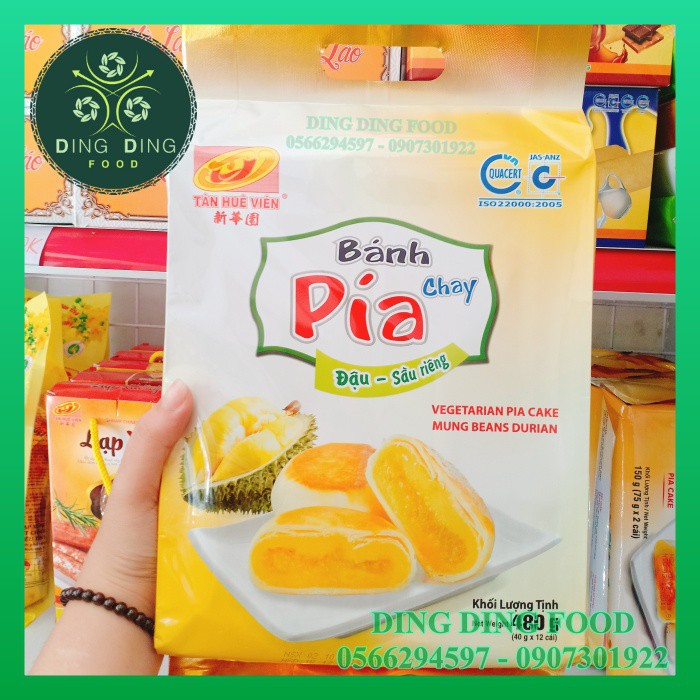 Bánh Pía Đậu Xanh Sầu Riêng ( Chay Mini ) 480g Tân Huê Viên [ 1 TÚI 12 BÁNH ] , Pía Mini Sóc Trăng - DING DING FOOD