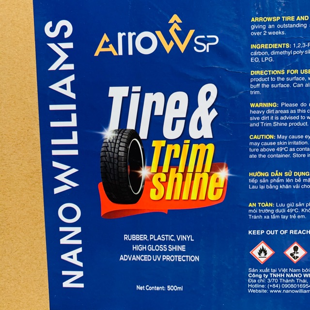 Dưỡng Nhựa Nhám - Đen Bóng Vỏ Xe ARROW SP Tire & Trim Shine