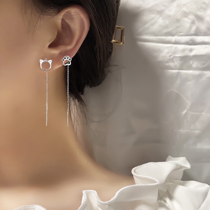 Bông Tai Dáng Dài Hình Mèo Màu Bạc Dễ Thương Phong Cách Hàn Quốc Thời Trang Mùa Hè Cho Nữ
