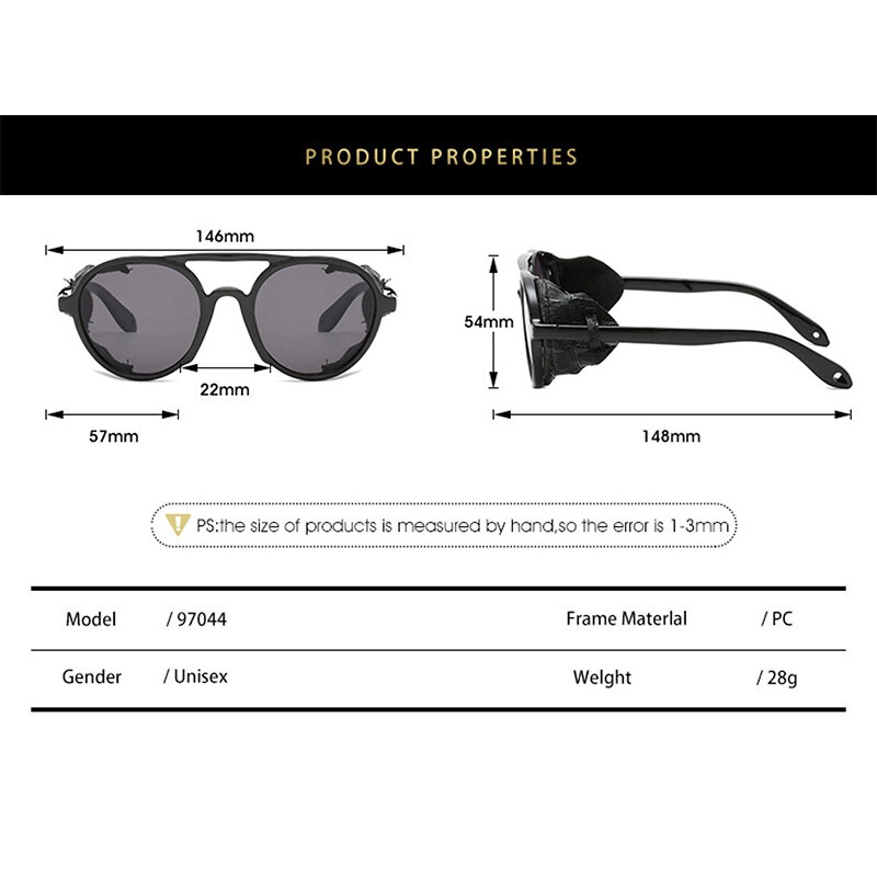 Kính Mát Tròn PTQ Chống Tia UV400 Phong Cách Gothic