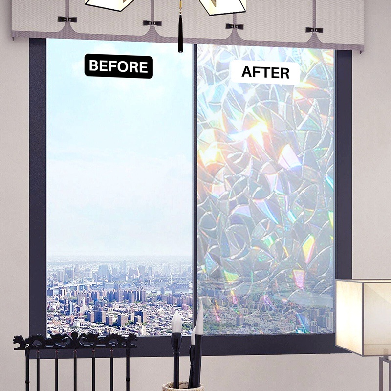 Miếng Dán Cửa Kính 3D Màu Cầu Vồng Phản Quang Giữ Riêng Tư Tiện Dụng