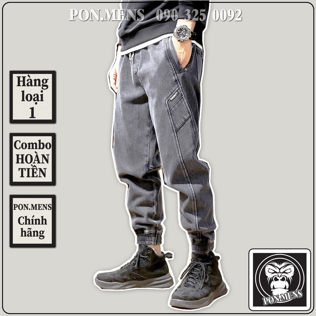 Quần Jeans Jogger nam màu xám đen bó gấu lưng chun dây buộc 302 pon.mens