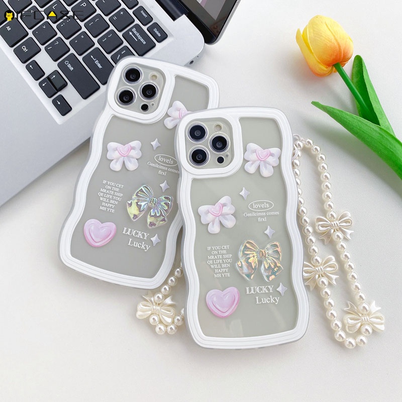 Ốp Điện Thoại Mềm Trong Suốt Đính Nơ Kèm Dây Đeo Cho iPhone 13 12 11 Pro Max XS Max XR X 7 8 Plus