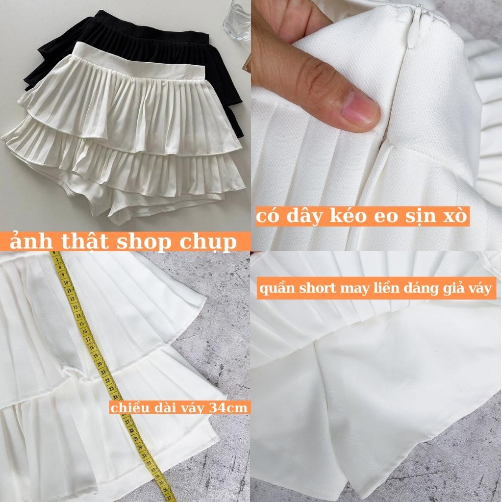 Chân Váy Xếp Ly 2 Tầng Siêu Hot Có Kèm Quần Trong Như Ảnh Váy Trắng Và Đen phong cách ulzzang hàn quốc, TONGKHOQUANAONU