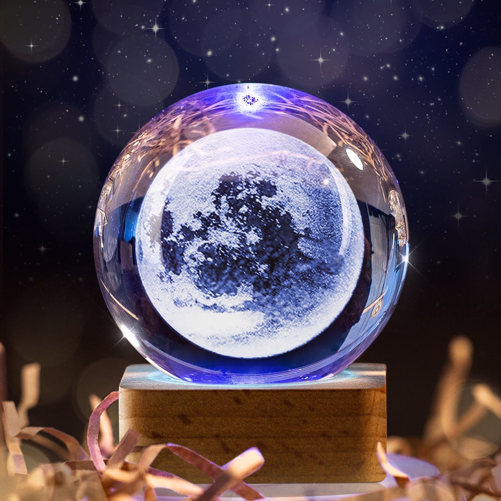 № Đèn ngủ hình quả cầu pha lê dải ngân hà, mặt trăng để bàn, decor trang trí