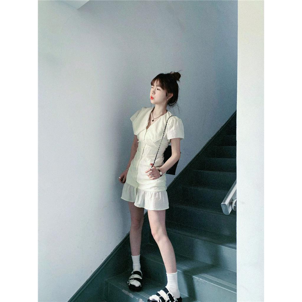 Đầm Cổ Chữ V Phối Bèo Nhún Phong Cách Pháp 65184