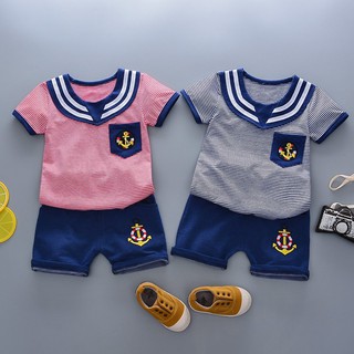 Set áo thủy thủ kẻ sọc + quần đùi cho bé trai 6 tháng tuổi đến 4 tuổi
