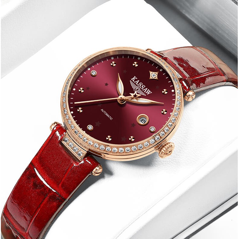Đồng hồ nữ chính hãng KASSAW K885-1 Kính sapphire ,chống xước,Chống nước 50m ,BH 24 tháng,Máy cơ (Automatic) ,dây da xịn