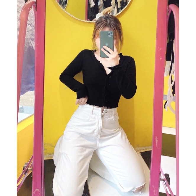 Áo Croptop Bèo Tay Dài  YUMI BÁN SỈ Chất Thun Dày Dặn Siêu Hot 2021