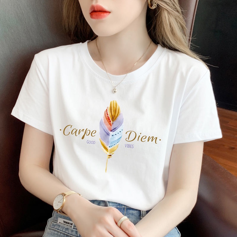 Áo Thun Tay Ngắn In Họa Tiết Xinh Xắn 164085 Áo Thun Cổ Tròn Thiết Kế Đơn Giản Thời Trang Mùa Hè Dễ Phối Đồ
