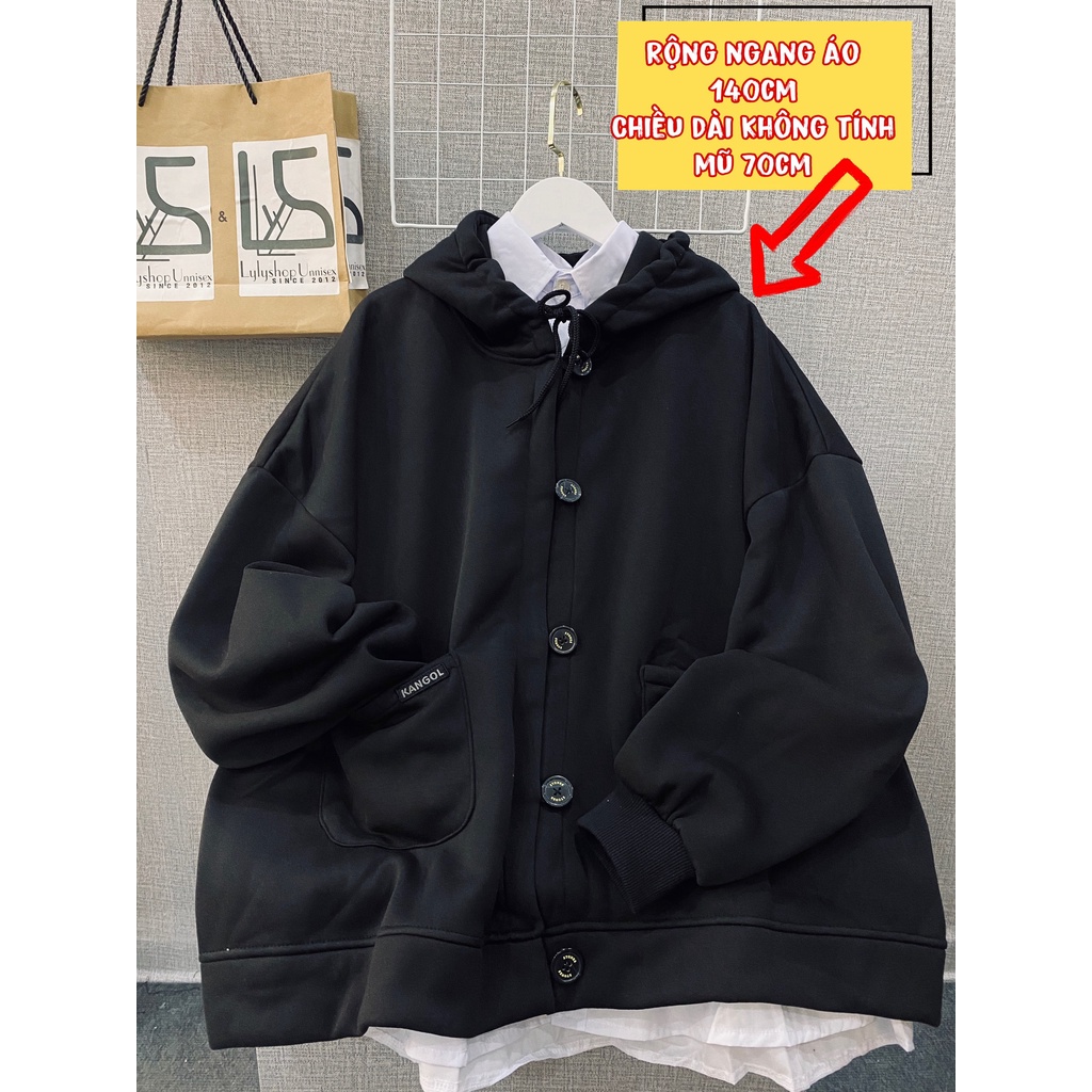 Áo khoác nỉ 355 LylyshopUnisex, kiểu áo nỉ hoodie có mũ nam nữ cài cúc oversize form rộng tay phồng có túi chất nỉ bông | BigBuy360 - bigbuy360.vn