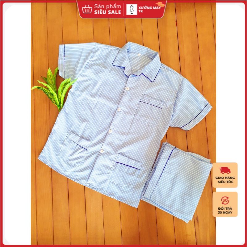 Bộ kẻ pijama cộc tay dành cho nam trung niên và ông già