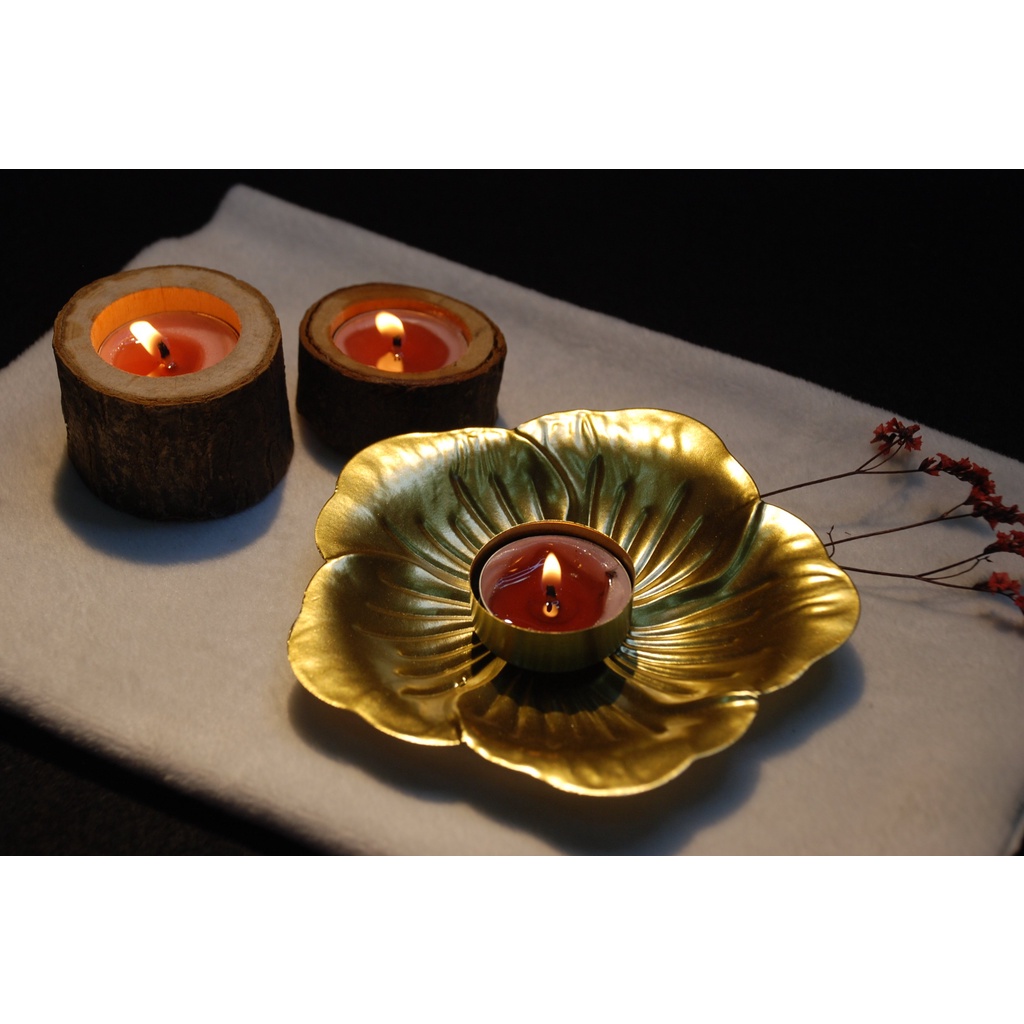 Đế nến 1 Tealight lá vàng