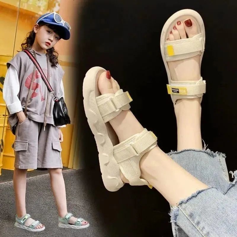 Xăng đan Thể Thao Đế Bệt Chống Trượt Quai Dán Lưới Đen Trắng Thời Trang Mùa Hè Dành Cho Bé Gái 8-10 Tháng Tuổi