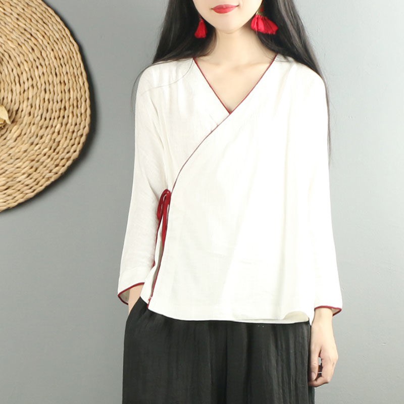 Áo Kiểu Kimono Cách Tân Chất Liệu Cotton Lanh Phong Cách Trung Hoa Cổ Điển Cho Nữ