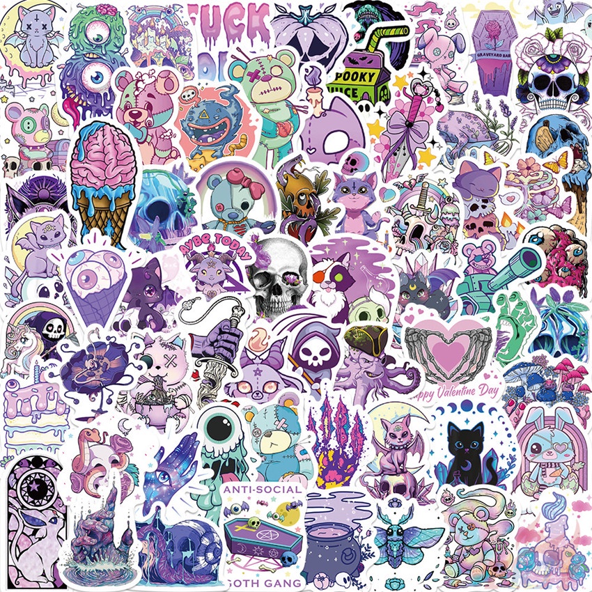 ❉ Set 03 Sticker Dán Trang Trí Nghệ Thuật Phong Cách Gothic Độc Đáo ❉ Bộ 64 Miếng Dán Chống Thấm Nước Họa Tiết Doodle Thời Trang