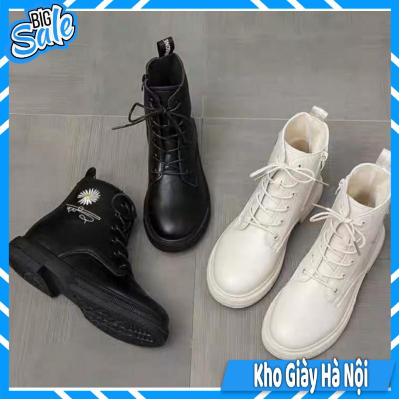 Giày Boot/Bốt nữ da độn đế thêu hoa cúc 2020