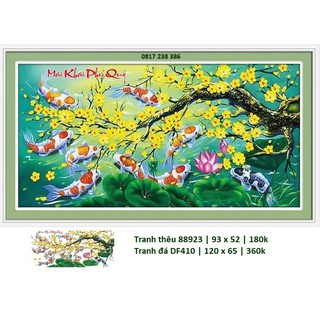 Tranh Thêu Chữ Thập Mai khai phú quý ( cửu ngư) 88923 (KT: 93 x 52cm)