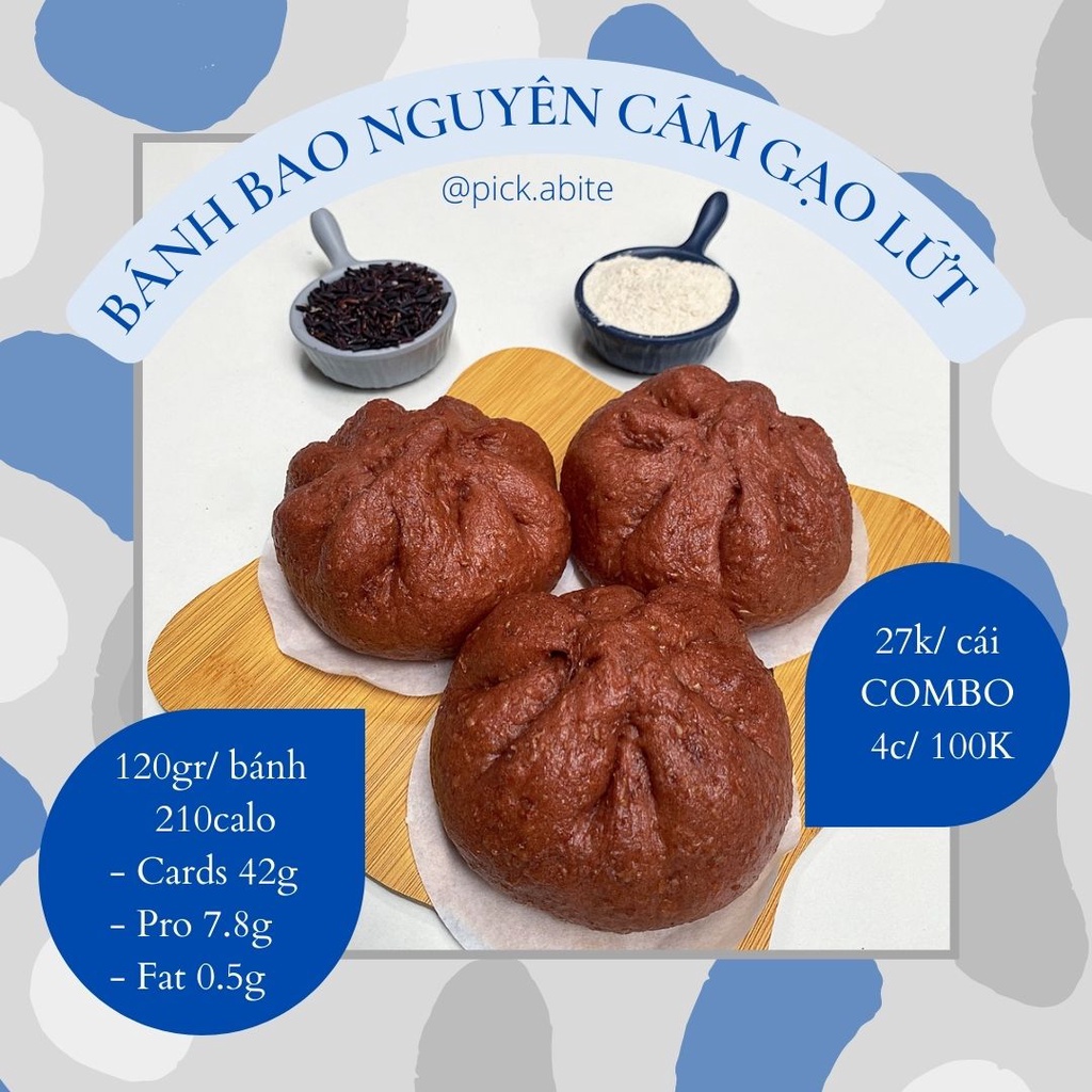 (SHIP HCM) Bánh Bao Nguyên Cám Gạo Lứt Nhân Rau Củ Chay Phô Mai - Pick A Bite