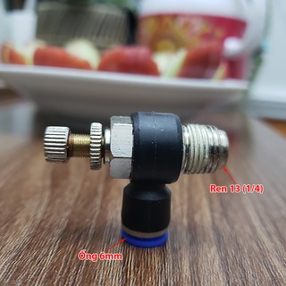 Van tiết lưu điều chỉnh lưu lượng khí nén nối hơi ống 6 mm ren 13 1/4" SI604 chế trộn Co2
