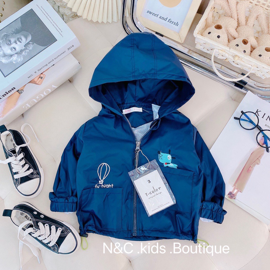 Áo khoác trẻ em,chống thấm, áo khoác gió 2 lớp áo gió cho bé, thêu hình rõ nét dễ thương,