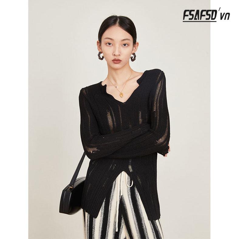 ♛Áo Sweater Dệt Kim Tay Dài Cổ Chữ v Thời Trang 2022 Cho Nữ