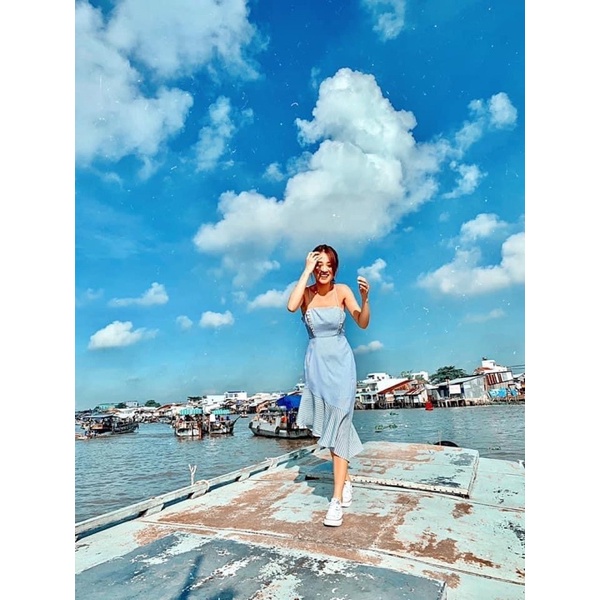 Đầm dottie xanh