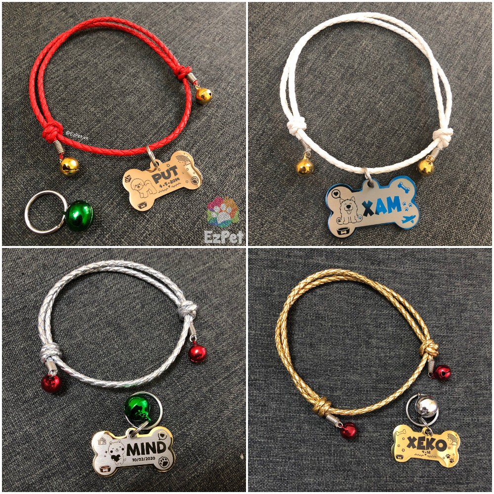 Thẻ Tên cho Chó Mèo + Vòng Cổ cho Mèo &amp; Chó handmade EzPet