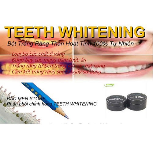 [CÓ TEM] CHÍNH HÃNG Than hoạt tính trắng răng TEETH WHITENING - Bột than hoạt tính đánh răng  bằng than tre