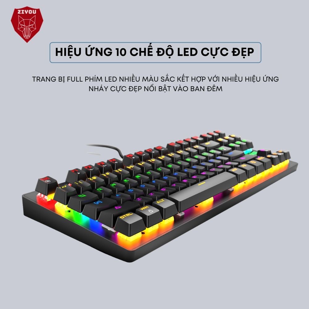 Bàn Phím Cơ Chuyên Game ZIYOU PRO K2 LED RGB 7 Màu 10 Chế Độ Cực Đẹp, Chuẩn Cơ Gõ Cực Đã, Dùng Cho Máy Tính, Laptop, PC