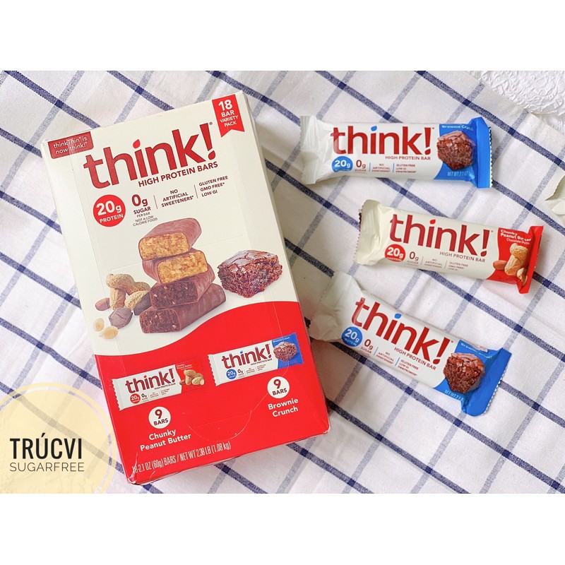 Thanh Protein Bar không đường Think!( gymer, eat clean, keto, tiểu đường)