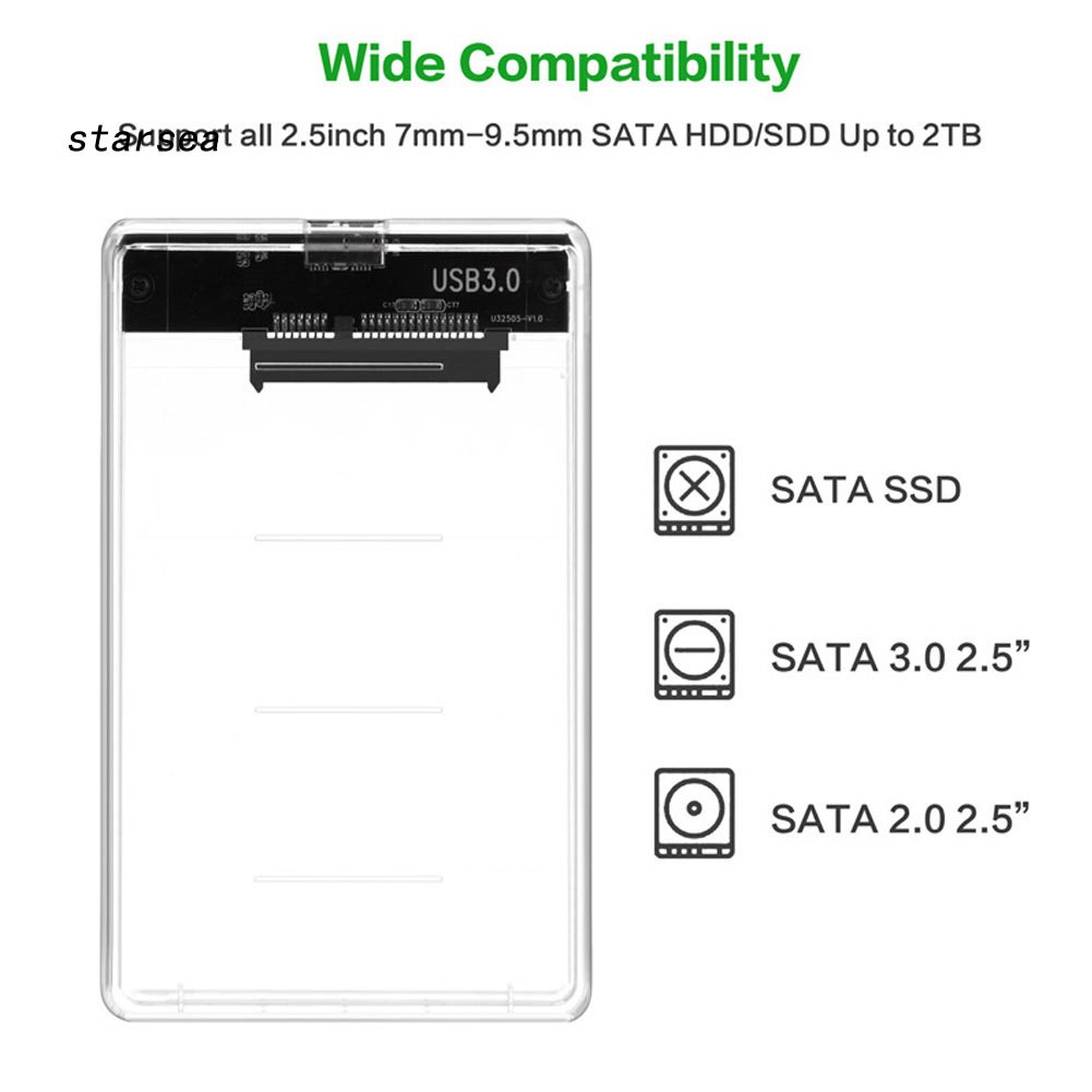 STSE_Transparent 2.5 Inch SATA to USB3.0 Mobile HDD SSD Case Box External Enclosure