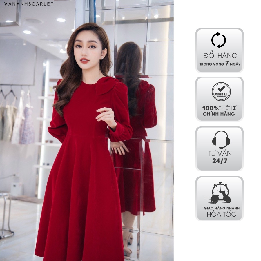 Váy VANANHSCARLET Nhung nơ vai LV00521