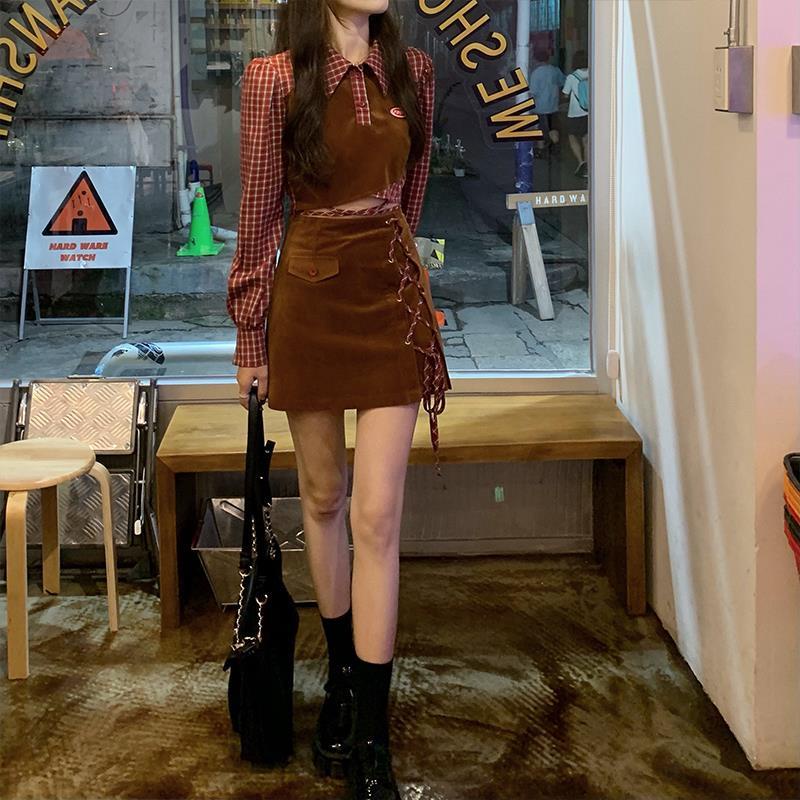 Set áo họa tiết kẻ sọc caro + chân váy cho nữ có bán lẻ