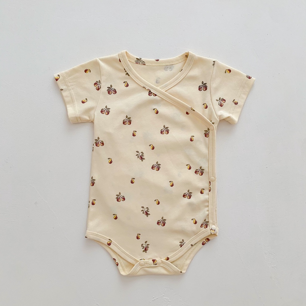 Bộ Áo Liền Quần Tay Ngắn Chất Liệu Cotton In Họa Tiết Hoa Thời Trang Mùa Hè Cho Bé Sơ Sinh
