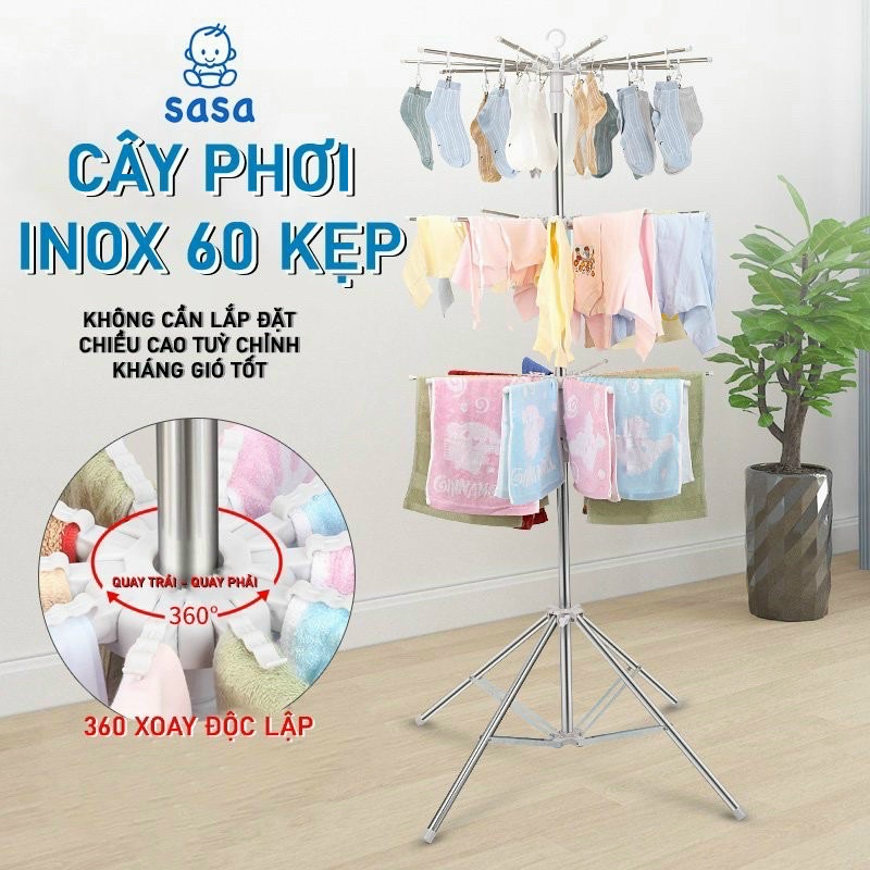 Cây phơi đồ inox 3 tầng 60 kẹp