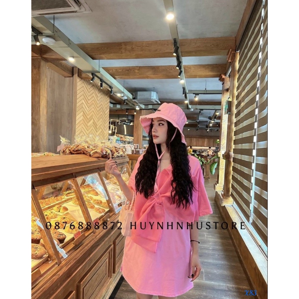 [Đầm sale] Đầm cotton ngắn tà đi chơi phong cách cute phối nơ kiếng trước ngực siêu độc đáo