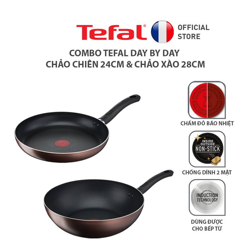 [Mã LIFEHL25 giảm 10% đơn 350K] Combo Tefal Day By Day Chảo chiên 24cm &amp; Chảo xào 28cm