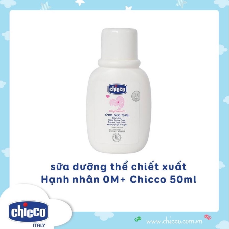 Sữa dưỡng thể chiết xuất hạnh nhân CHICCO Ý - lọ 50ml&200ml