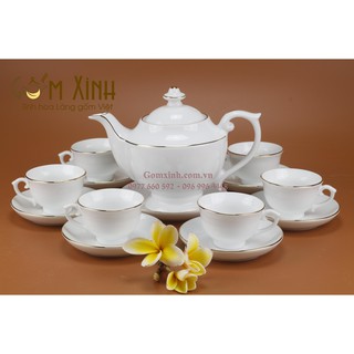 Bộ ấm chén Bát Tràng_Bộ bình trà dáng Cúp S2 vàng kim